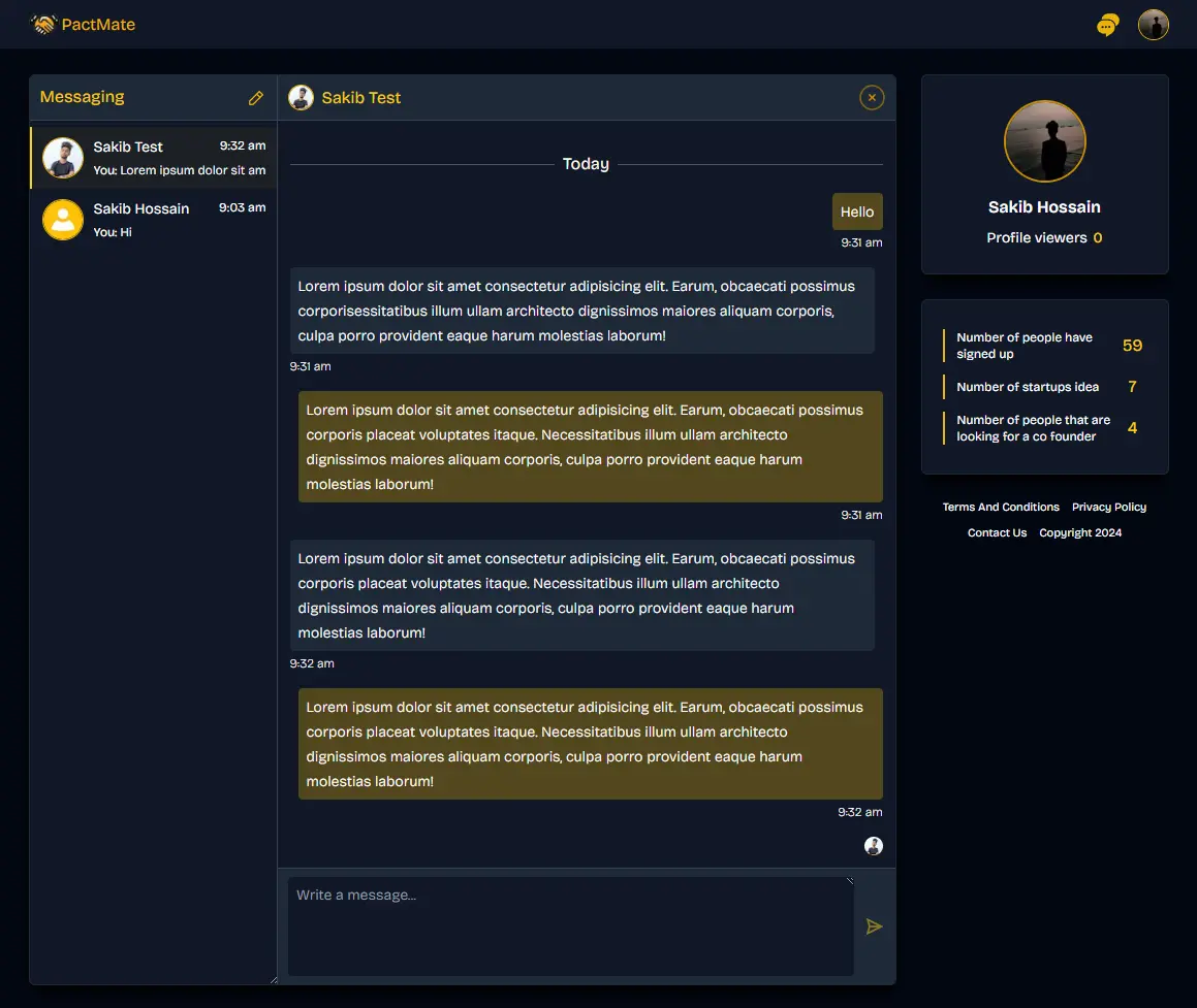 Pactmate Messaging Page Screenshot